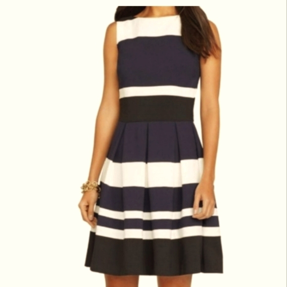 Ralph Lauren Color Block Striped Drop Waist Sleeveless Dress - Picture 1 of 11